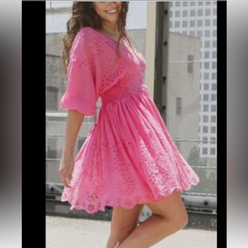 Free People Pink Fizz Eyelet Dress SIZE  M